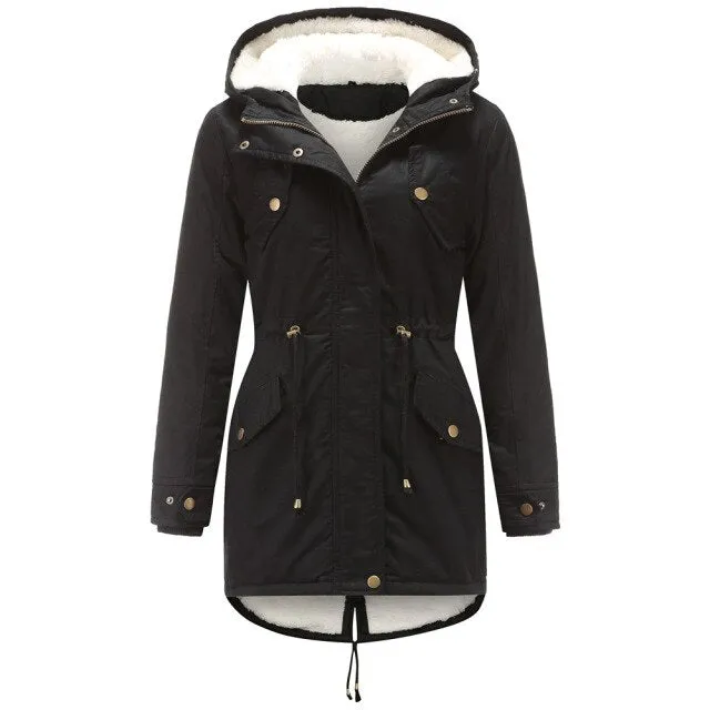 FashionSierra - Fur Thick Jacket Solid Parkas Coat