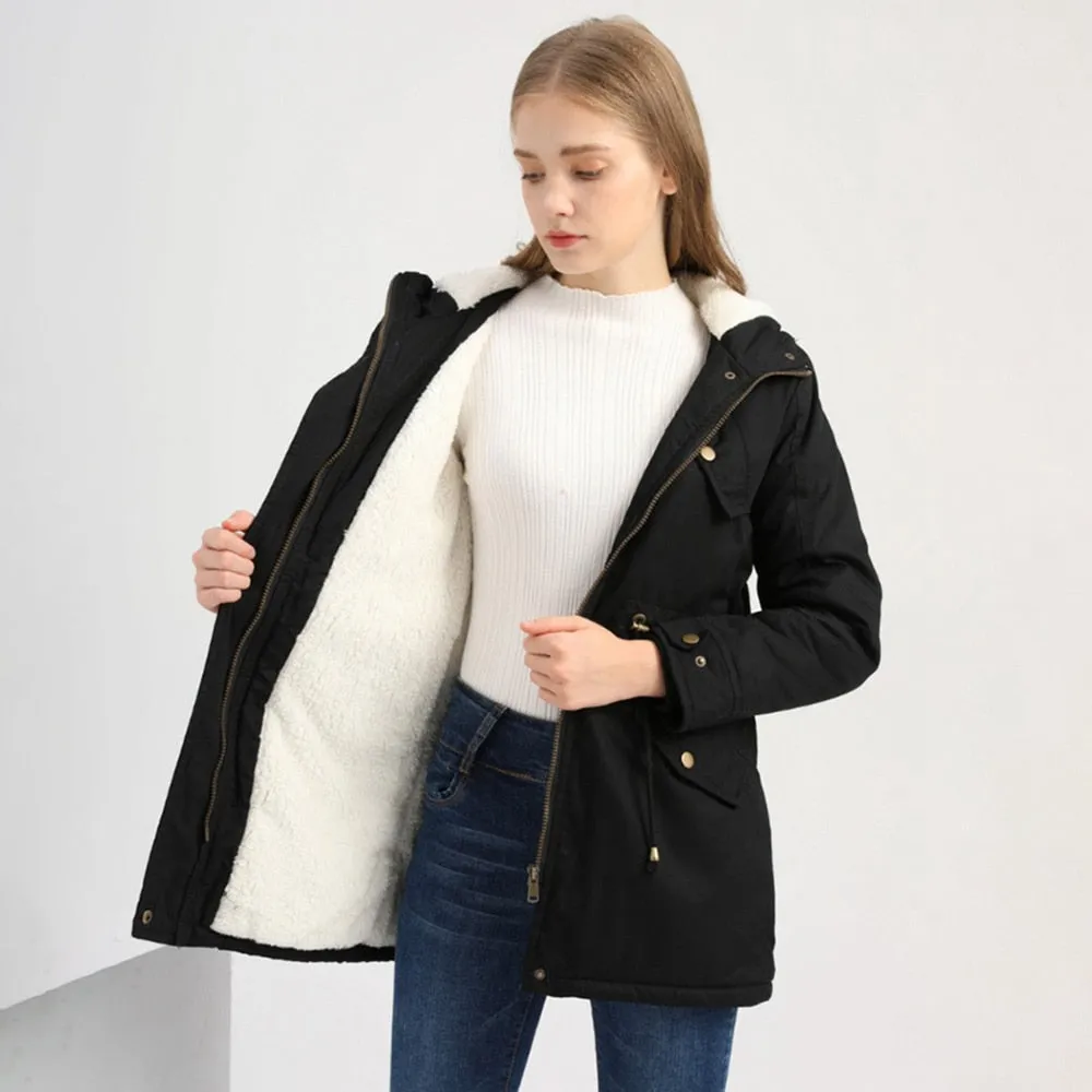 FashionSierra - Fur Thick Jacket Solid Parkas Coat