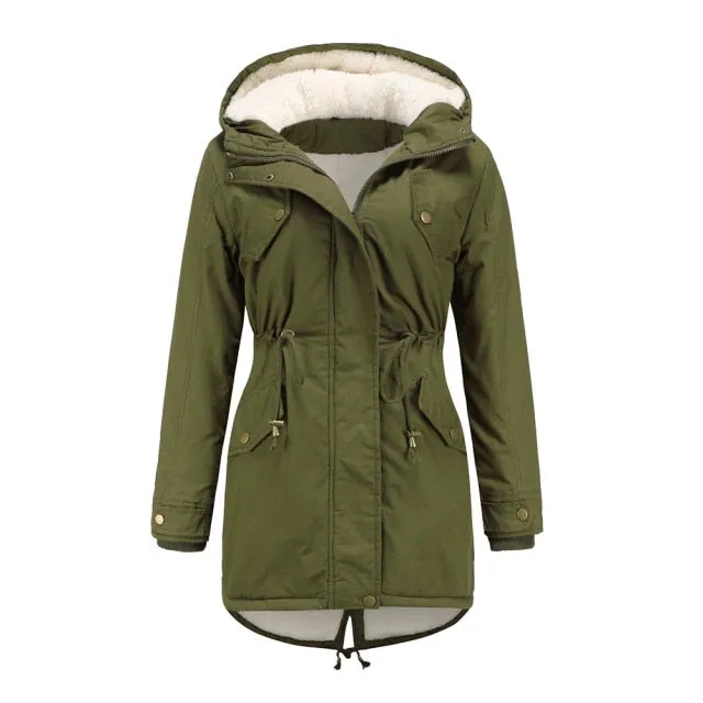 FashionSierra - Fur Thick Jacket Solid Parkas Coat
