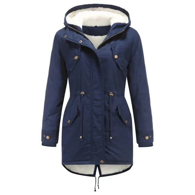 FashionSierra - Fur Thick Jacket Solid Parkas Coat