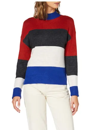 FIND Women's PHRM3692 Striped Classic Long Sleeve Jumpers For Women, Blue (Blue Mix), 8 (Manufacturer Size:XS)