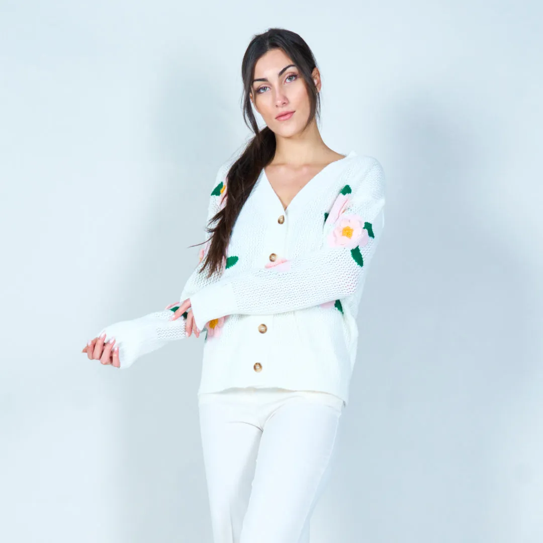 Floral knit cardigan with button closure wholesale