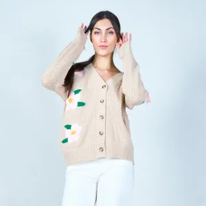 Floral knit cardigan with button closure wholesale