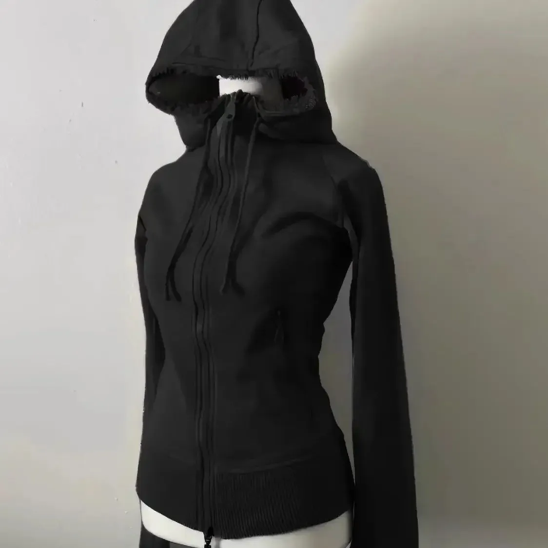 Girlary Grey Lamb Wool Double Zipper Hoodies Women's Clothes Slim Waist Hooded Vintage Y2k Coats Ropa Mujer Casual Fashion Sweatshirts