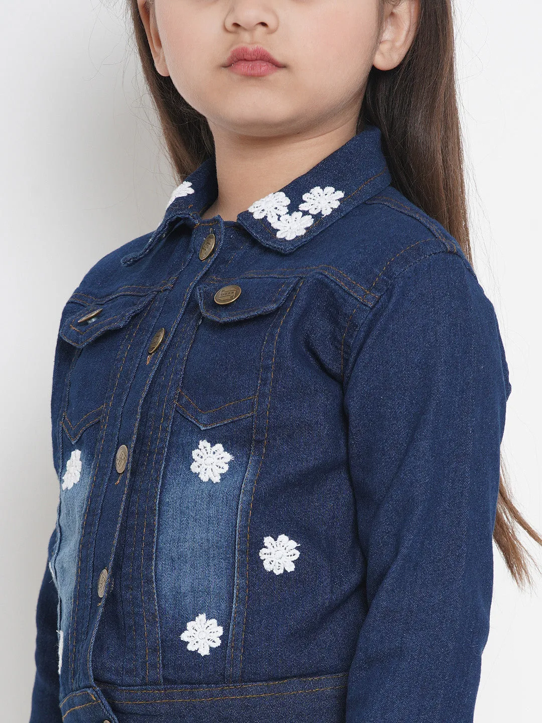 Girls Blue Solid Lightweight Denim Jacket - Bitiya By Bhama