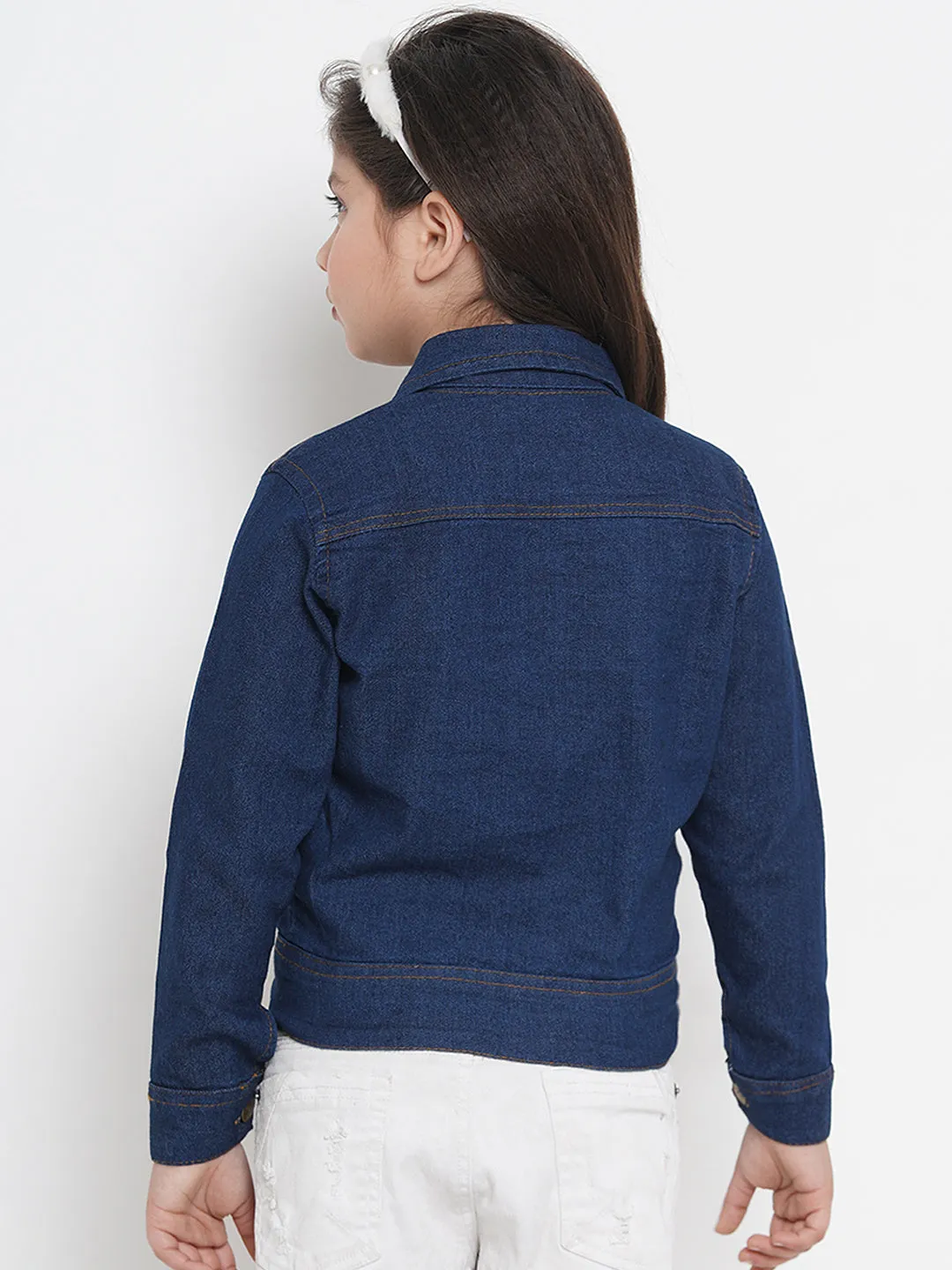 Girls Blue Solid Lightweight Denim Jacket - Bitiya By Bhama