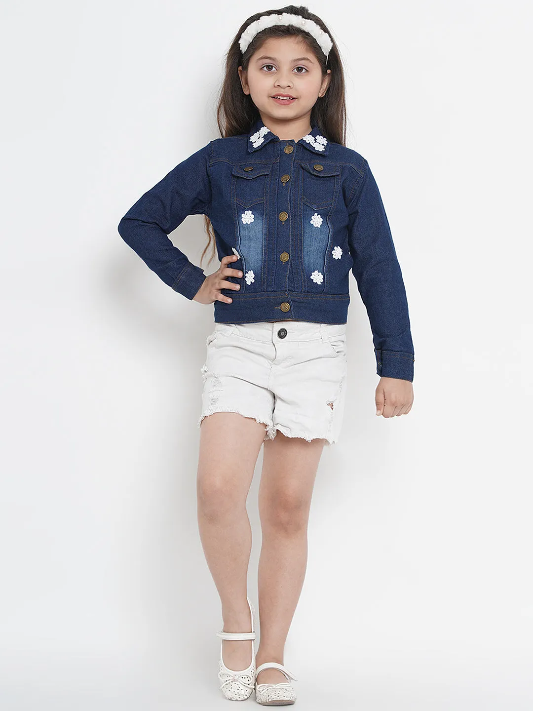 Girls Blue Solid Lightweight Denim Jacket - Bitiya By Bhama