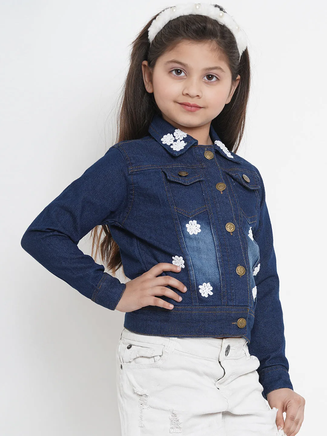 Girls Blue Solid Lightweight Denim Jacket - Bitiya By Bhama