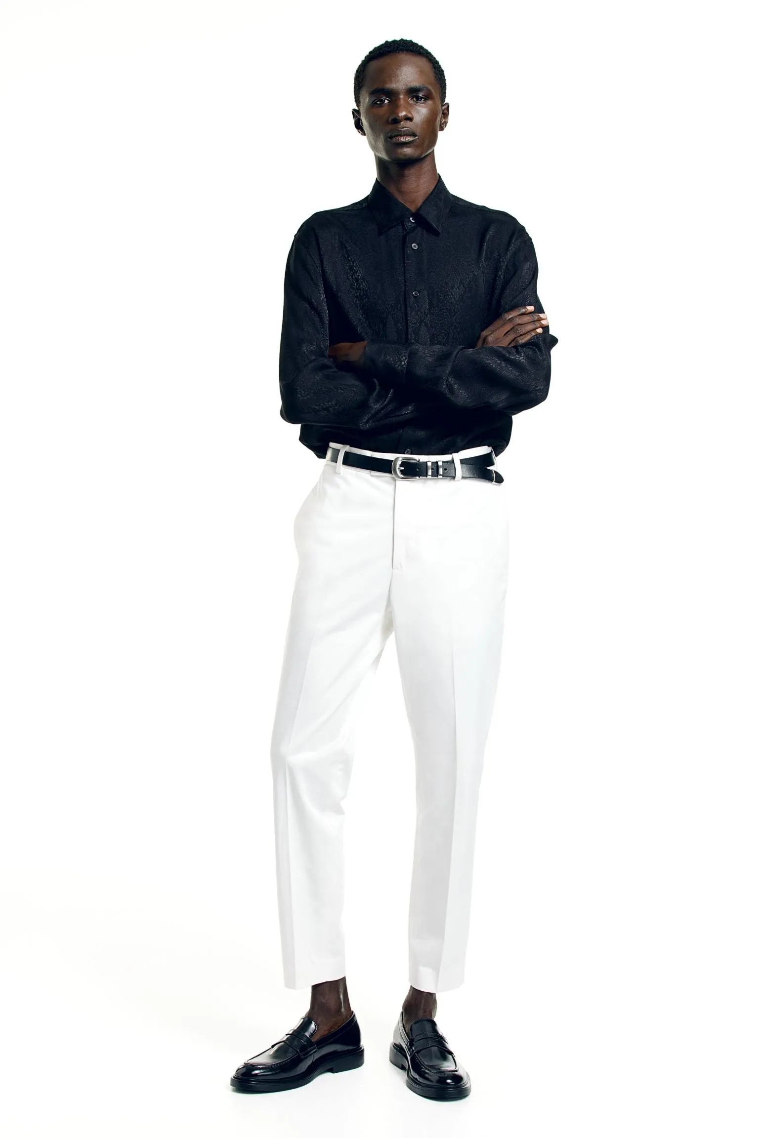 H&M Regular Fit Jacquard-weave shirt, black