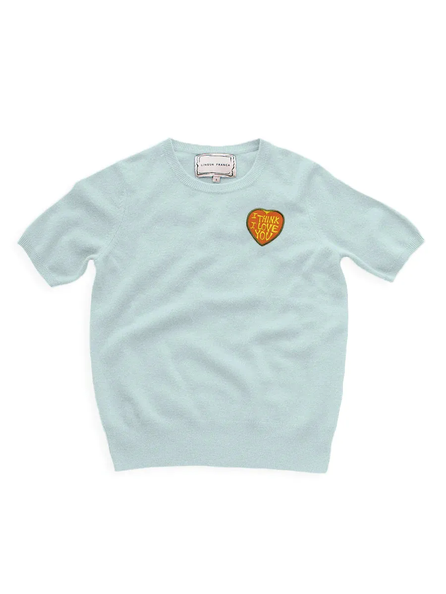 'i think i love you' patch crewneck