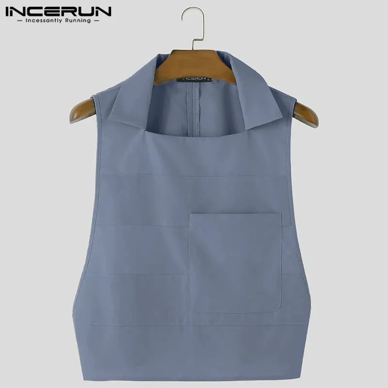 INCERUN Men's Solid Color Lapel Sleeveless Tank Tops - Casual Fashion Vests for Summer 2024