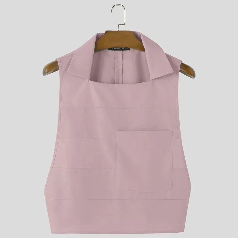 INCERUN Men's Solid Color Lapel Sleeveless Tank Tops - Casual Fashion Vests for Summer 2024