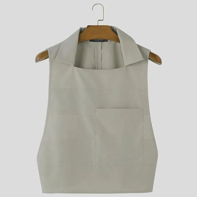 INCERUN Men's Solid Color Lapel Sleeveless Tank Tops - Casual Fashion Vests for Summer 2024