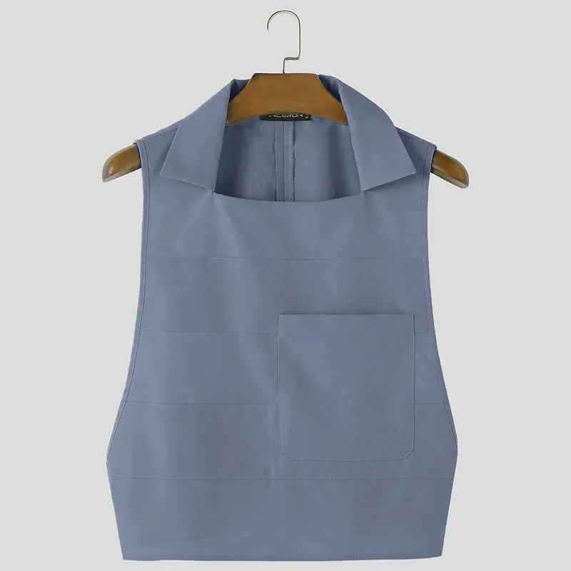 INCERUN Men's Solid Color Lapel Sleeveless Tank Tops - Casual Fashion Vests for Summer 2024
