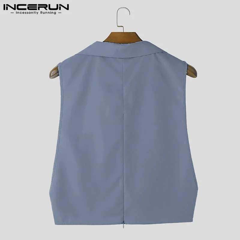 INCERUN Men's Solid Color Lapel Sleeveless Tank Tops - Casual Fashion Vests for Summer 2024