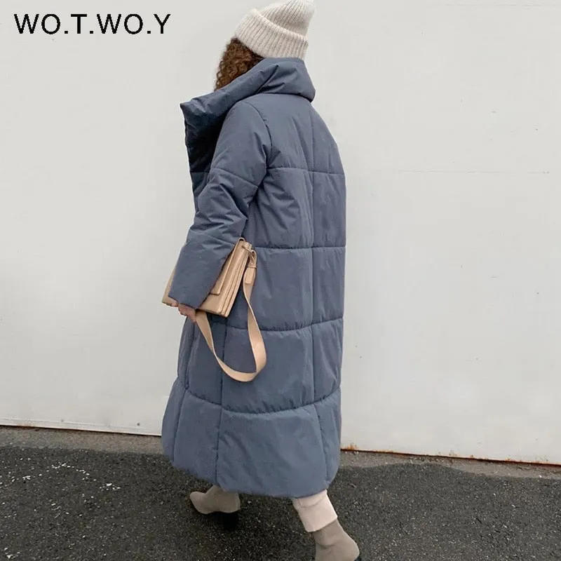 Joskaa Christmas Gift WOTWOY Thicken Warm Long Cotton-Liner Parkas Women Oversize Winter Jackets Female Sashes Coats Casual Straight Outerwear 2024