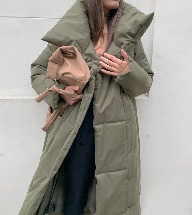 Joskaa Christmas Gift WOTWOY Thicken Warm Long Cotton-Liner Parkas Women Oversize Winter Jackets Female Sashes Coats Casual Straight Outerwear 2024