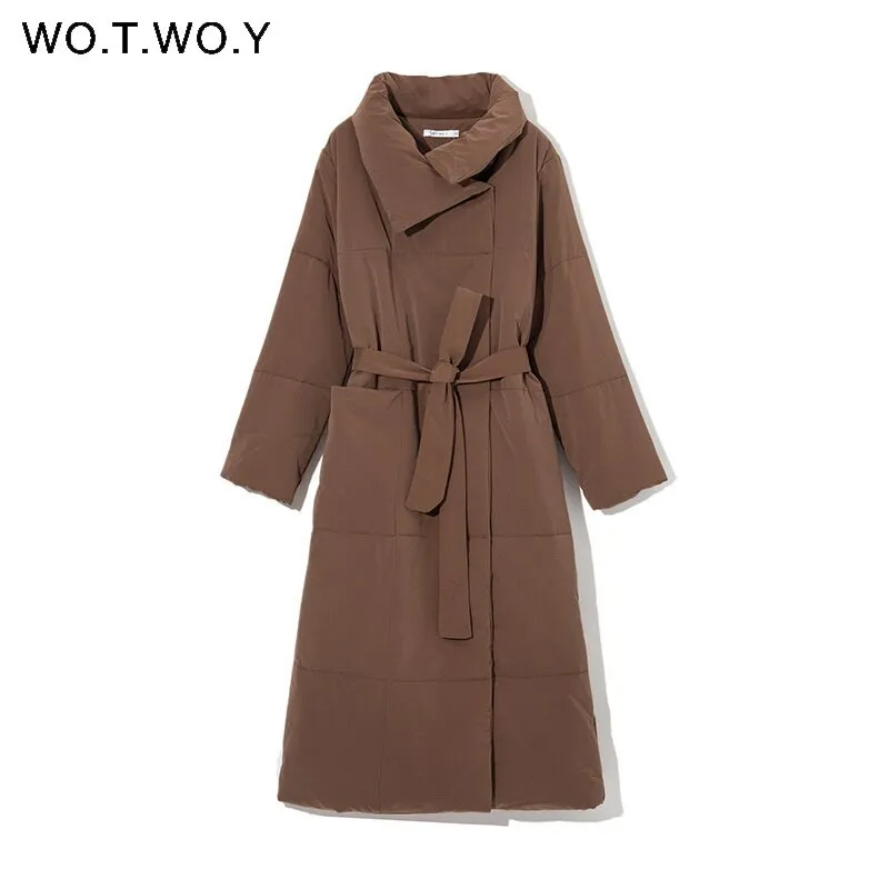 Joskaa Christmas Gift WOTWOY Thicken Warm Long Cotton-Liner Parkas Women Oversize Winter Jackets Female Sashes Coats Casual Straight Outerwear 2024