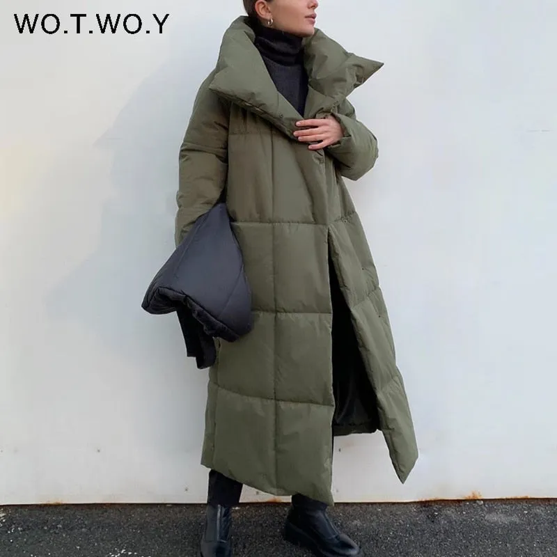 Joskaa Christmas Gift WOTWOY Thicken Warm Long Cotton-Liner Parkas Women Oversize Winter Jackets Female Sashes Coats Casual Straight Outerwear 2024