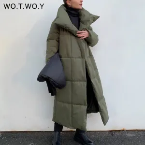 Joskaa Christmas Gift WOTWOY Thicken Warm Long Cotton-Liner Parkas Women Oversize Winter Jackets Female Sashes Coats Casual Straight Outerwear 2024