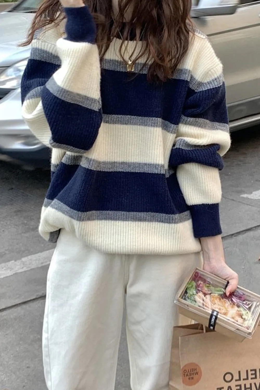 KittenAlarm - Classic O-Neck Knitted Striped Sweater