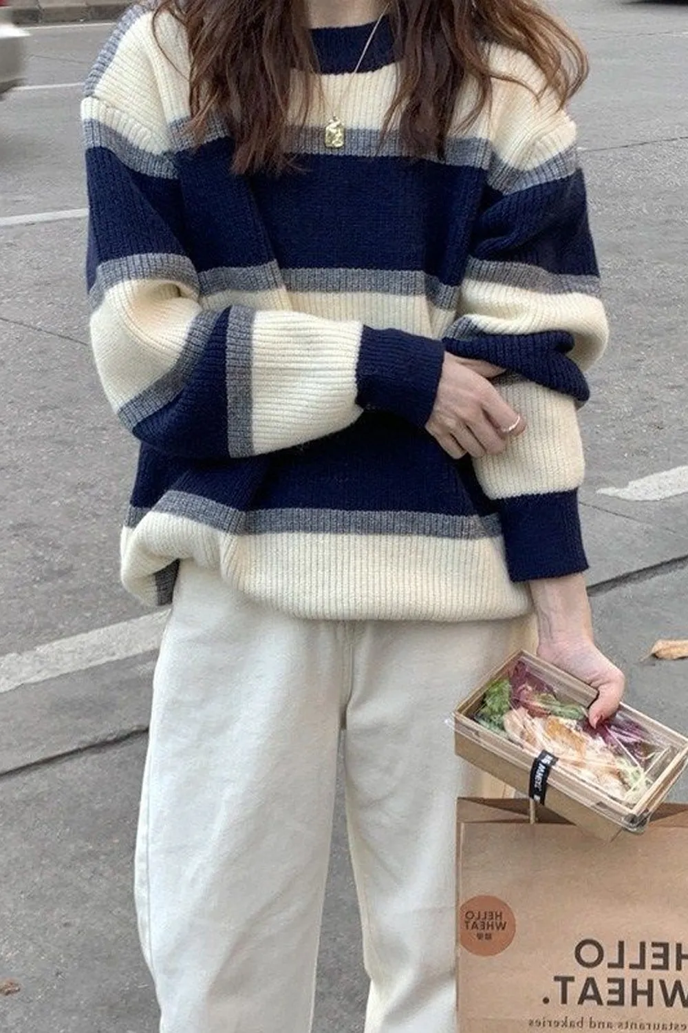 KittenAlarm - Classic O-Neck Knitted Striped Sweater