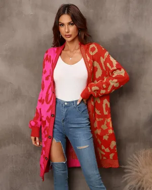 Leopard Stitching Sweater Knit Sweater Cardigan