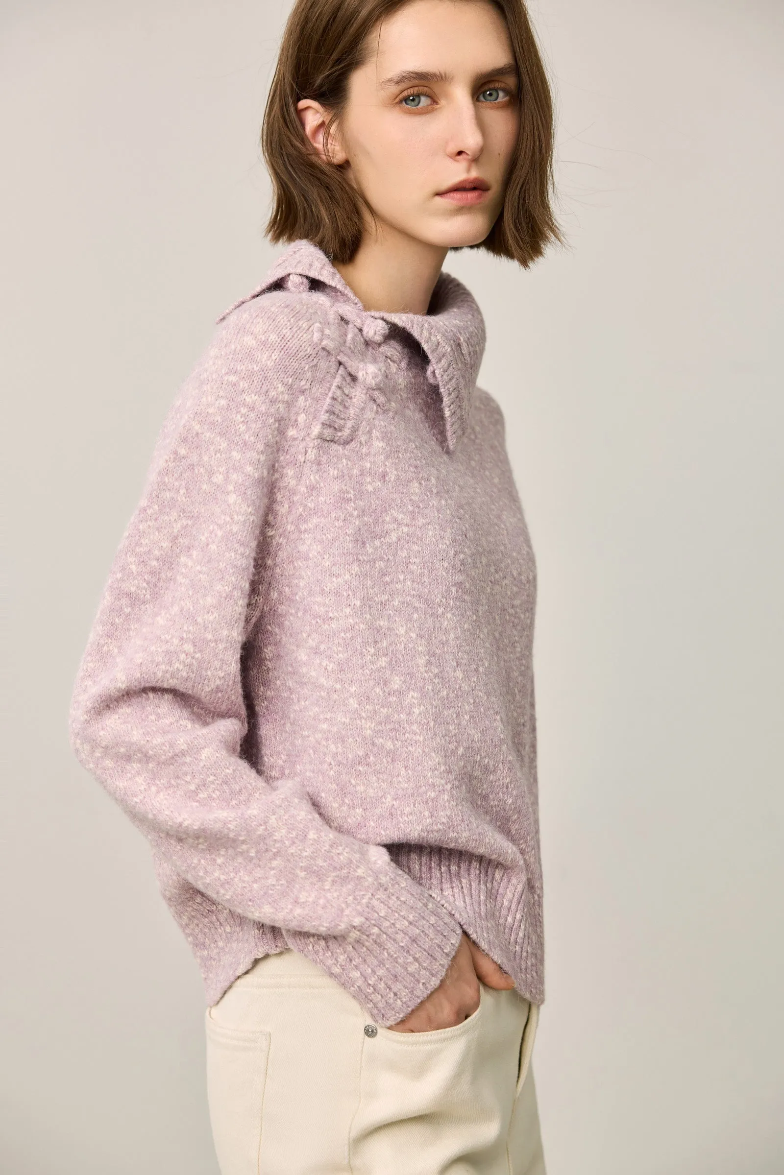 LILY Handcrafted Knot Collared Sweater