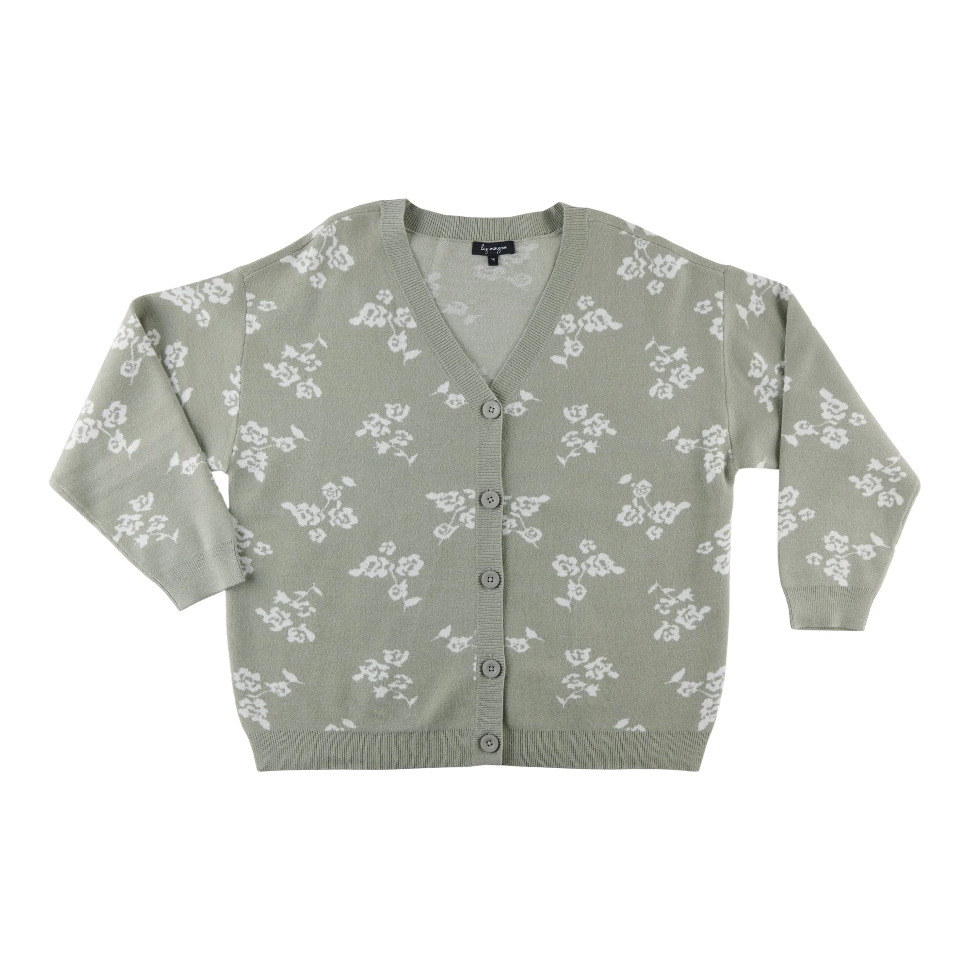 lily morgan Women's Plus V-Neck Jacquard Cardigan