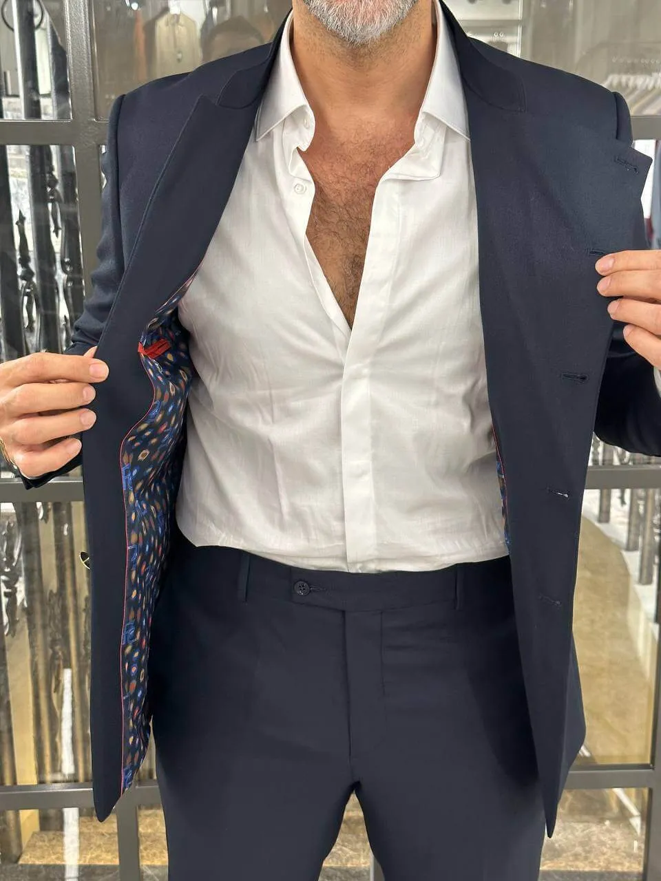 Majestic Regal Navy Mandarin Suit