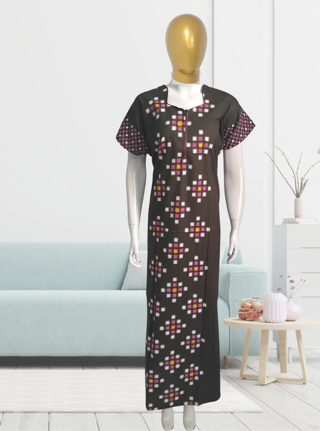 MANGAI New Regular Fit Cotton Printed  Nighties - All Over Printed Stylish COLLAR Model Nighties  | Side Cut Pocket | Beautiful Nighties for Stylish Women's (EM)
