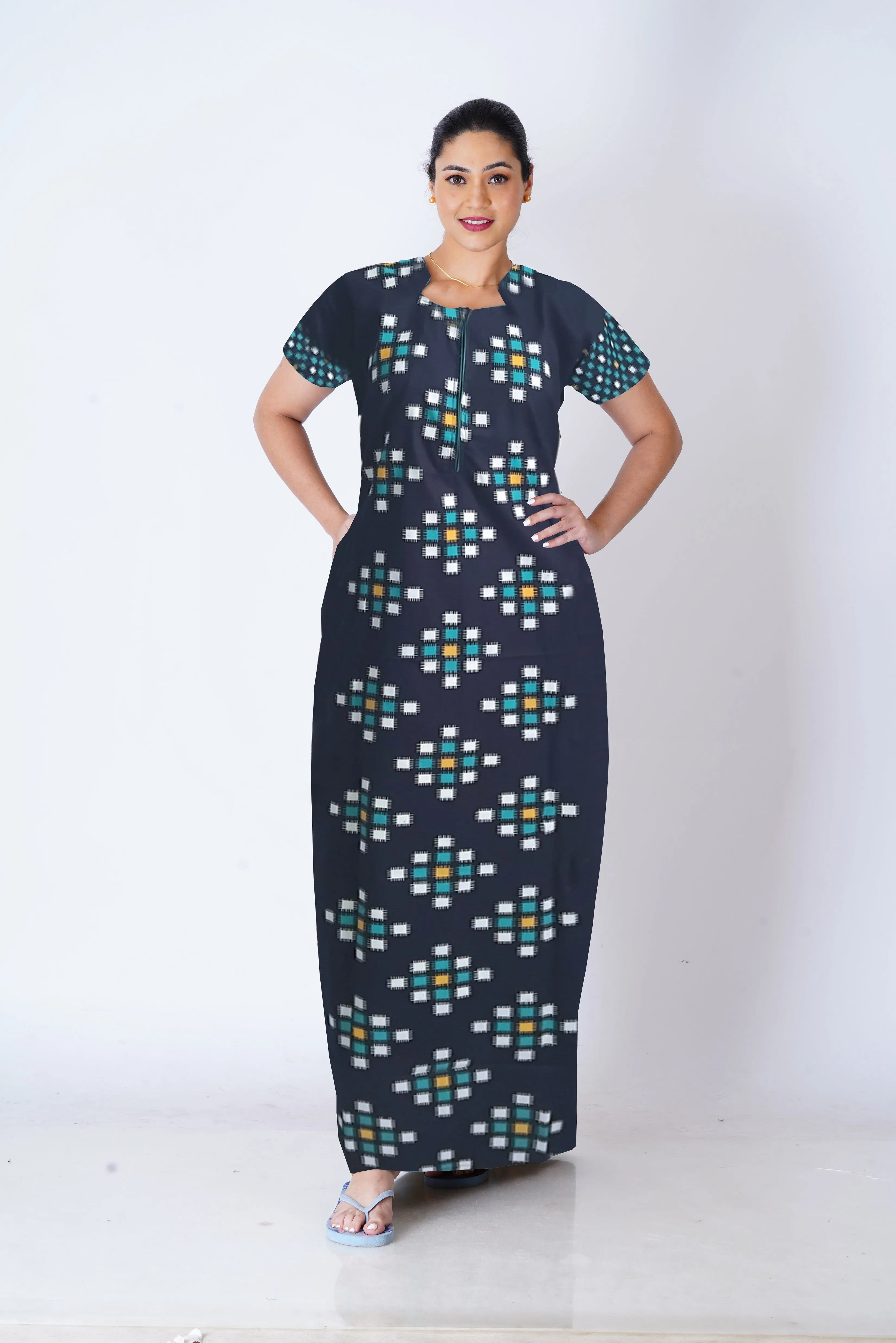 MANGAI New Regular Fit Cotton Printed  Nighties - All Over Printed Stylish COLLAR Model Nighties  | Side Cut Pocket | Beautiful Nighties for Stylish Women's (EM)