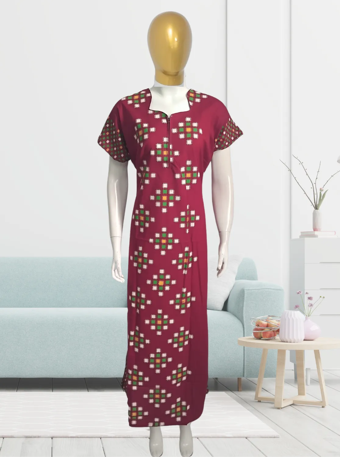 MANGAI New Regular Fit Cotton Printed  Nighties - All Over Printed Stylish COLLAR Model Nighties  | Side Cut Pocket | Beautiful Nighties for Stylish Women's (EM)