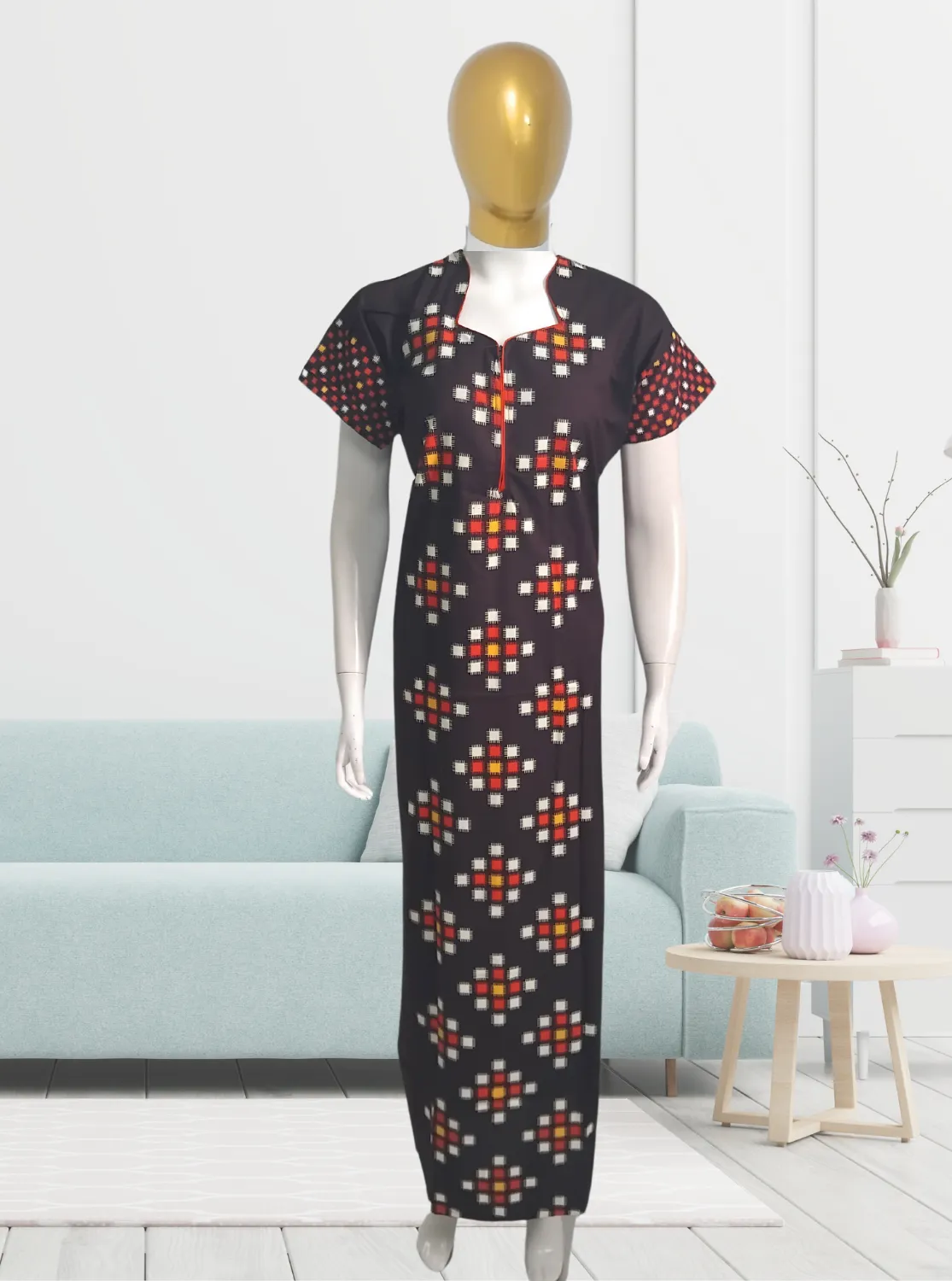 MANGAI New Regular Fit Cotton Printed  Nighties - All Over Printed Stylish COLLAR Model Nighties  | Side Cut Pocket | Beautiful Nighties for Stylish Women's (EM)