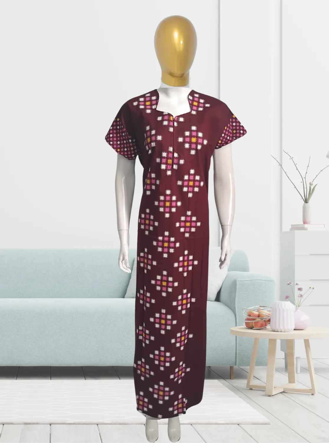 MANGAI New Regular Fit Cotton Printed  Nighties - All Over Printed Stylish COLLAR Model Nighties  | Side Cut Pocket | Beautiful Nighties for Stylish Women's (EM)