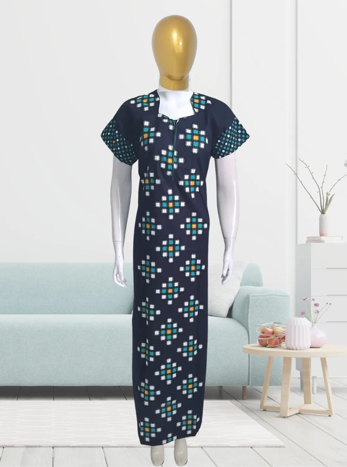 MANGAI New Regular Fit Cotton Printed  Nighties - All Over Printed Stylish COLLAR Model Nighties  | Side Cut Pocket | Beautiful Nighties for Stylish Women's (EM)