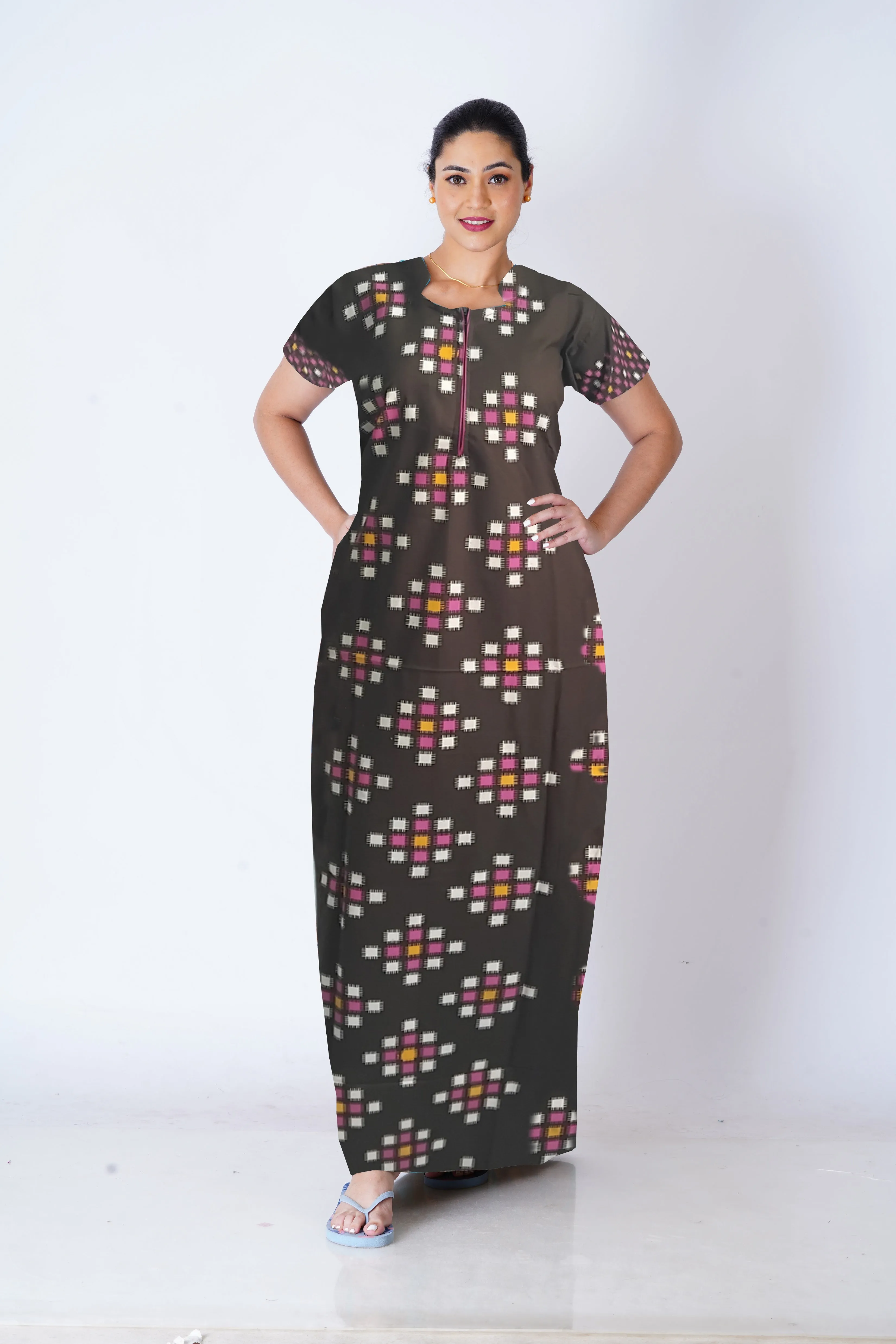 MANGAI New Regular Fit Cotton Printed  Nighties - All Over Printed Stylish COLLAR Model Nighties  | Side Cut Pocket | Beautiful Nighties for Stylish Women's (EM)