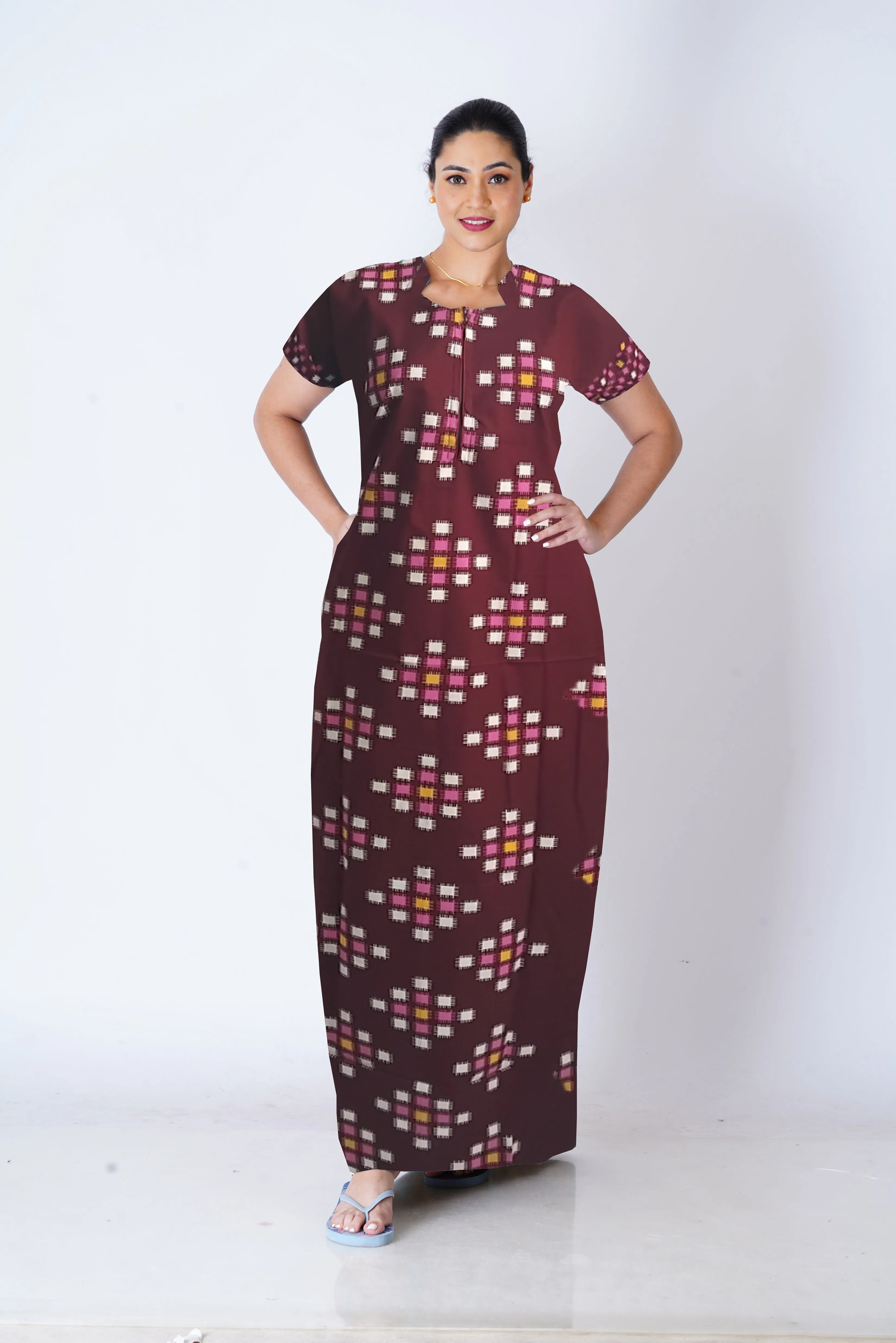 MANGAI New Regular Fit Cotton Printed  Nighties - All Over Printed Stylish COLLAR Model Nighties  | Side Cut Pocket | Beautiful Nighties for Stylish Women's (EM)