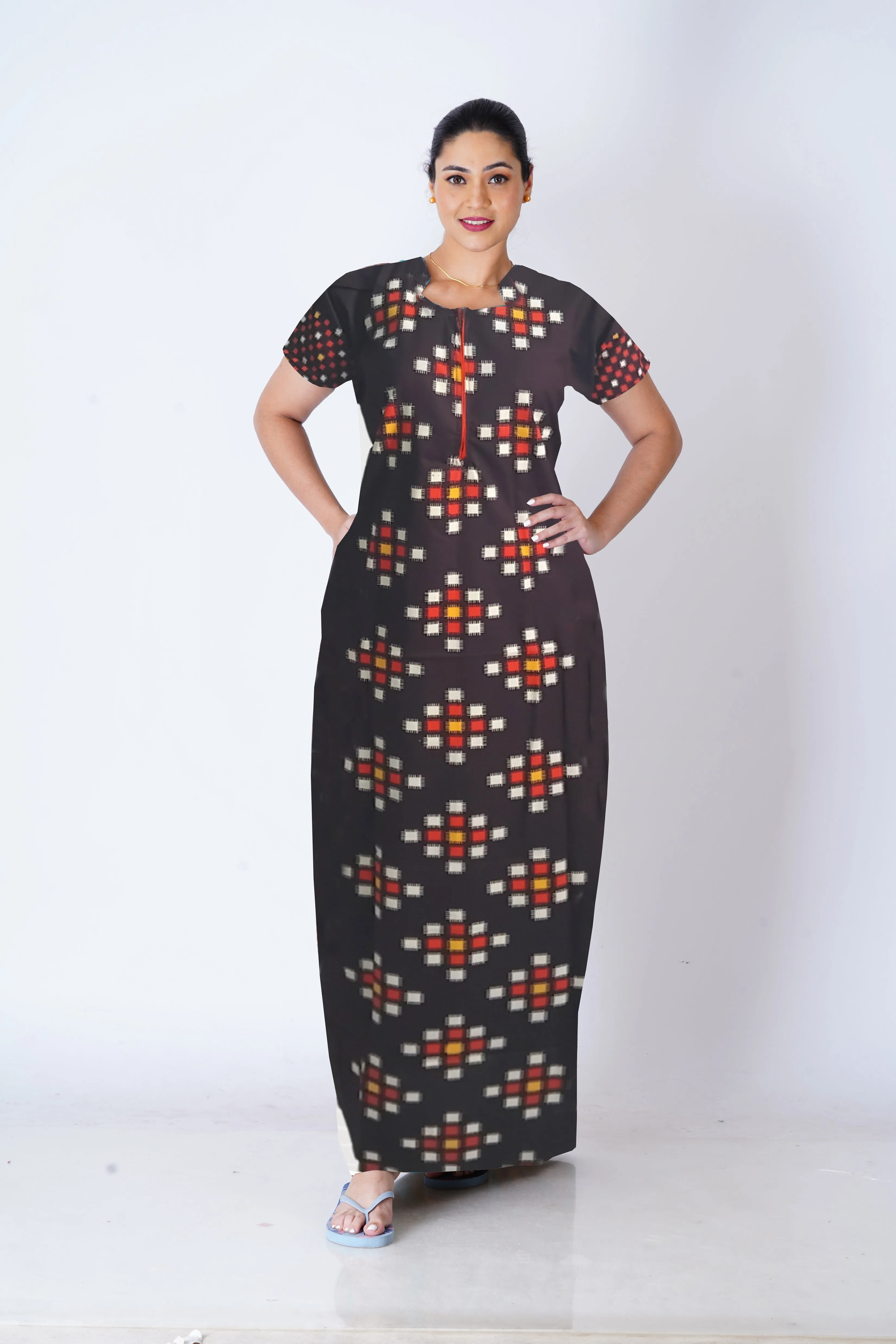 MANGAI New Regular Fit Cotton Printed  Nighties - All Over Printed Stylish COLLAR Model Nighties  | Side Cut Pocket | Beautiful Nighties for Stylish Women's (EM)