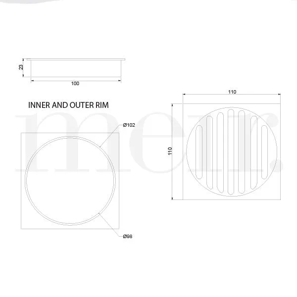 Meir Square Floor Grate Shower Drain 100mm Outlet - Brushed Nickel