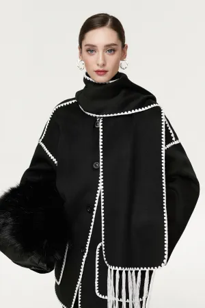 Nordic Oversized Double Faced 100 Wool Coat with Matching Scarf