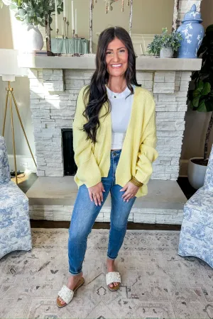 Oversized Striped Knit Cozy Cardigan in Lemon