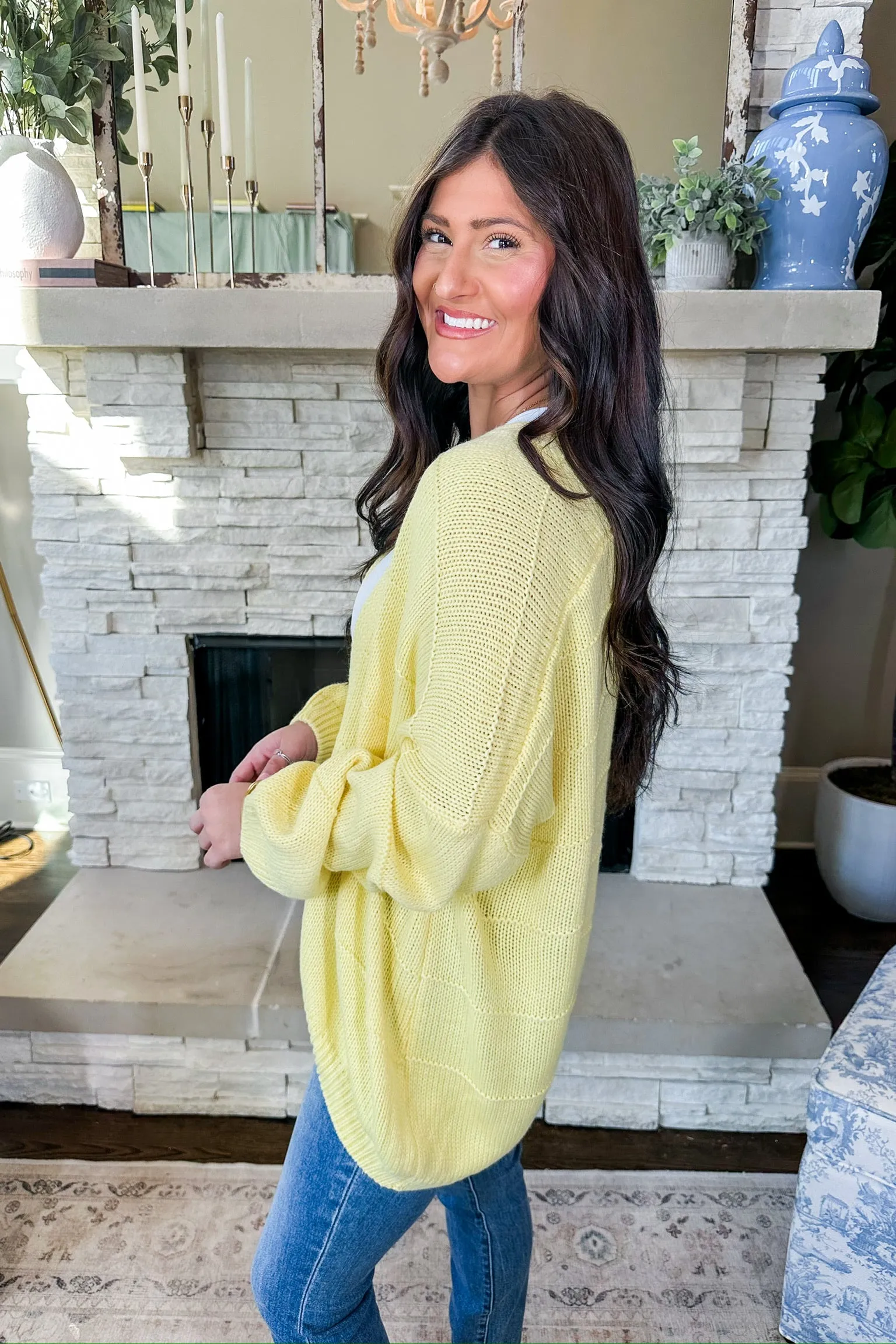 Oversized Striped Knit Cozy Cardigan in Lemon