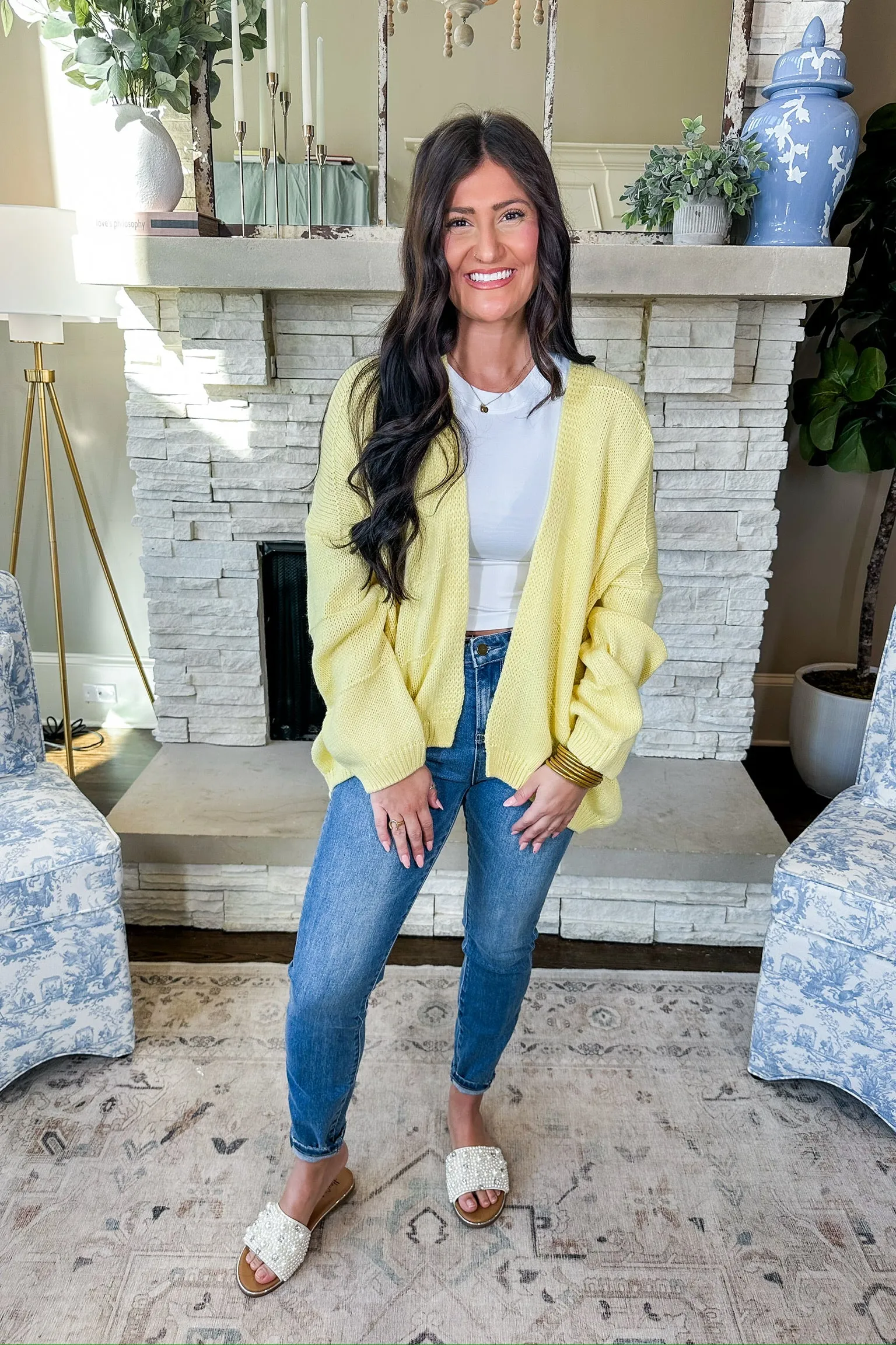 Oversized Striped Knit Cozy Cardigan in Lemon
