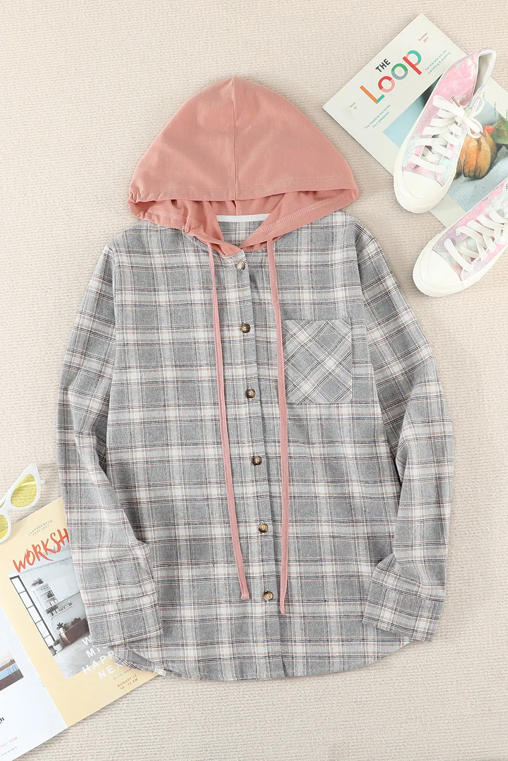 Plaid Hooded Shirt Coat