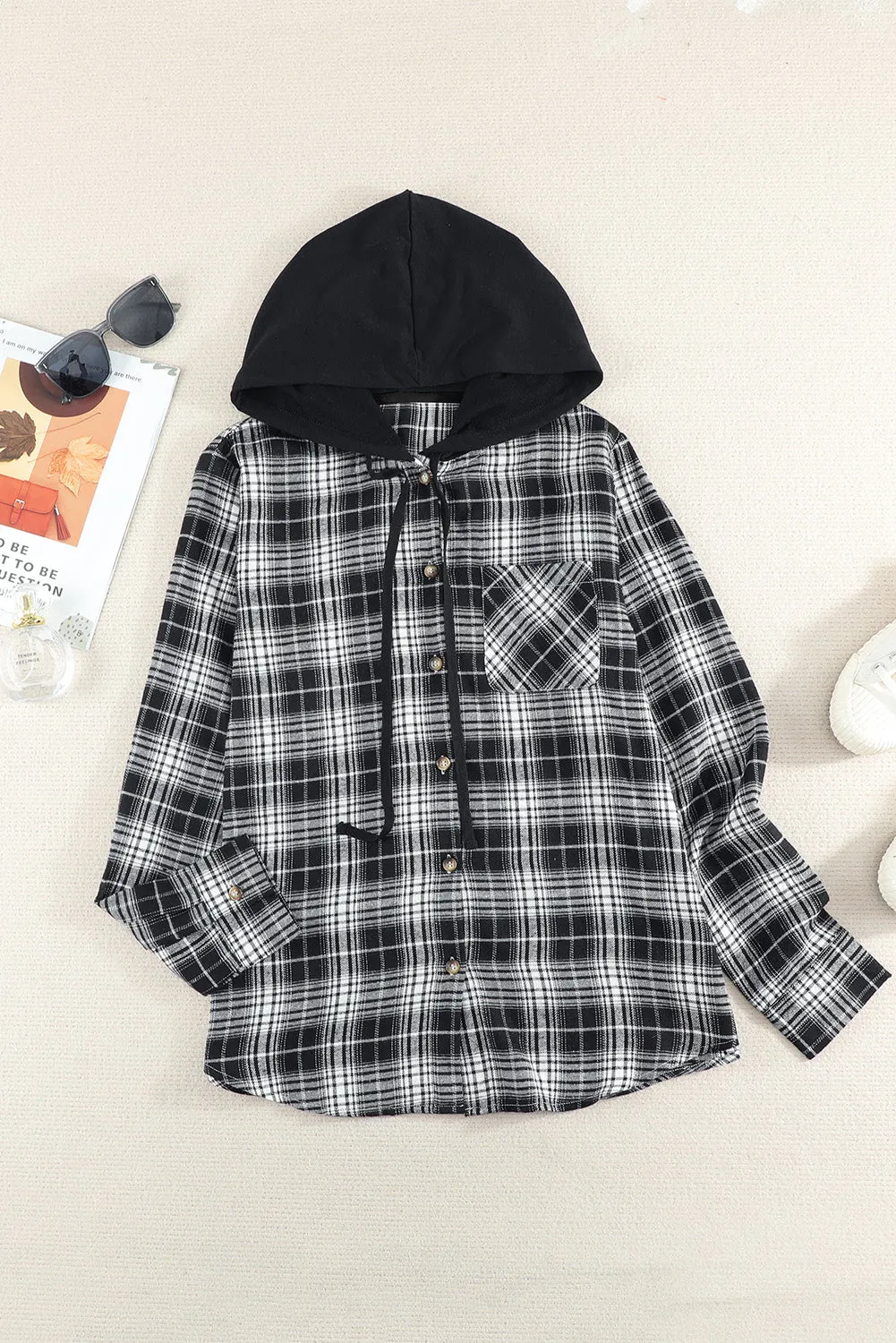 Plaid Hooded Shirt Coat