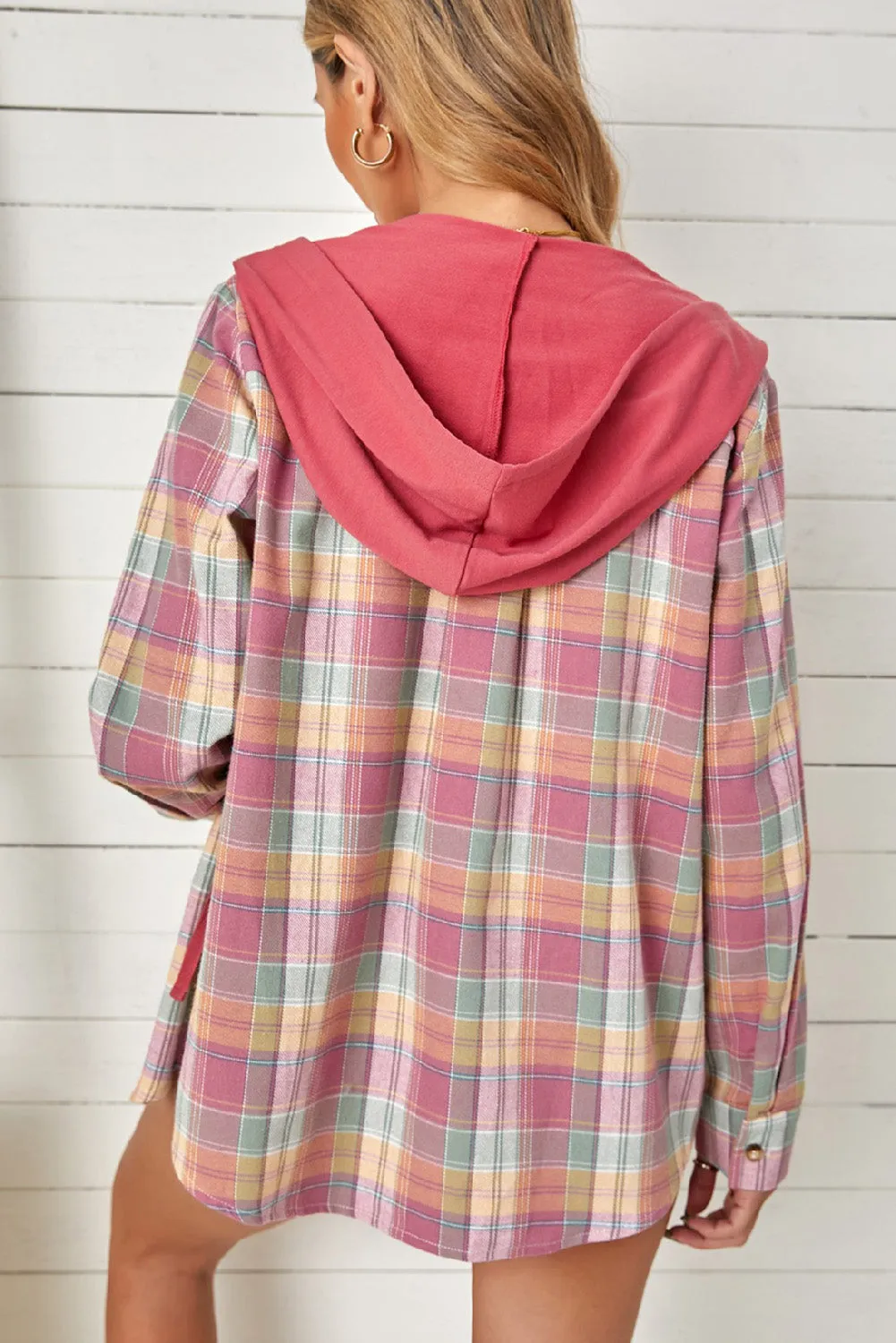 Plaid Hooded Shirt Coat