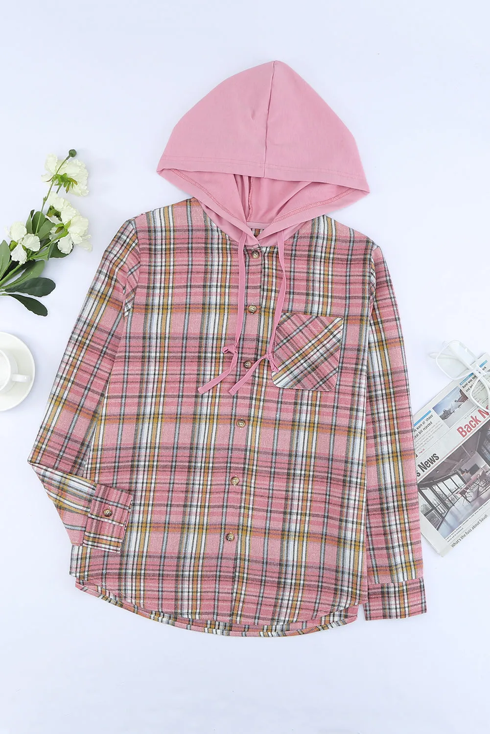Plaid Hooded Shirt Coat