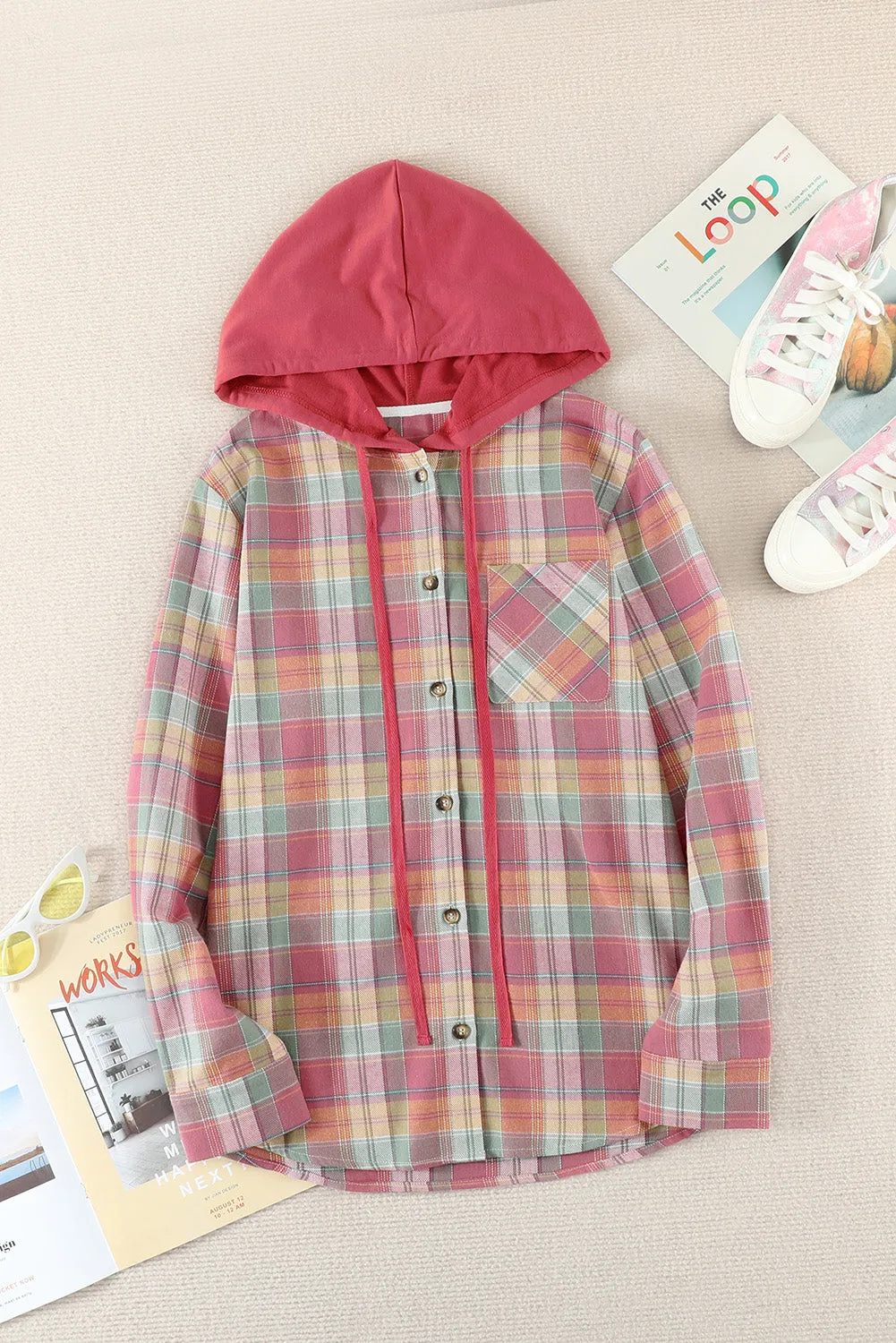 Plaid Hooded Shirt Coat