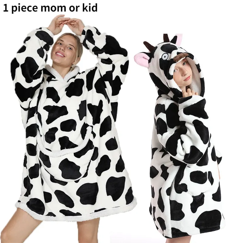 Printed Wearable Blanket Hoodie Fleece Warm Kids Sleepwear Hoody Sweatshirt